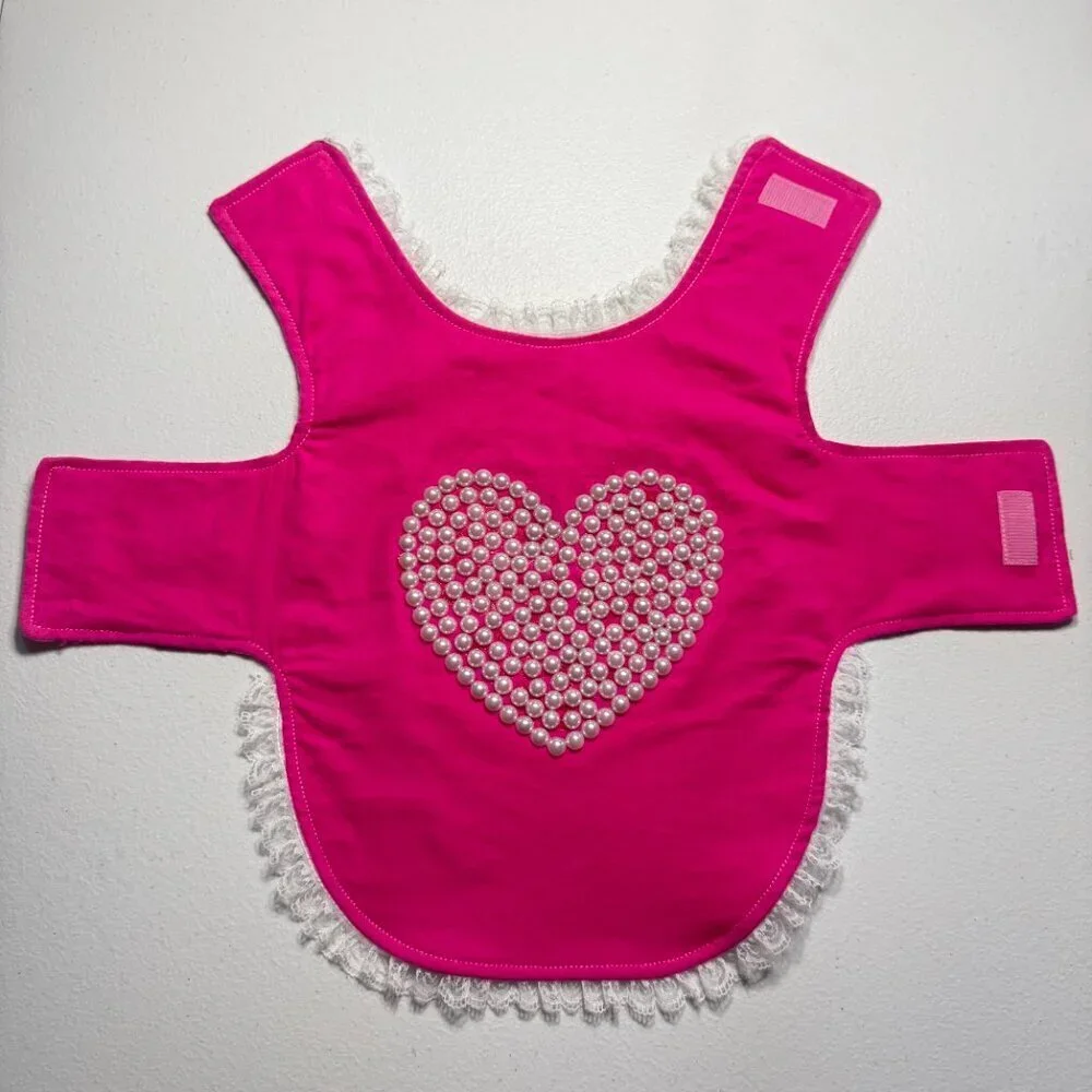 Luxury Pink Pearl Heart Dog Dress Dog Outfit with Lace Trim Cute Pet Clothe M